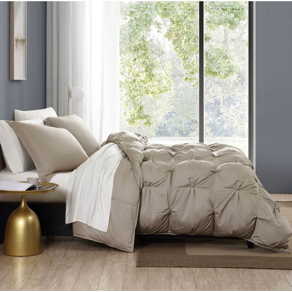 Sunday Citizen Premium Bamboo Bubble Comforter King Taupe Quilted Bedding New